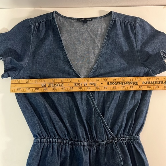 J. Crew Mercantile Denim Jean Ruffle Faux Wrap Dress Sz XXS - Picture 6 of 10